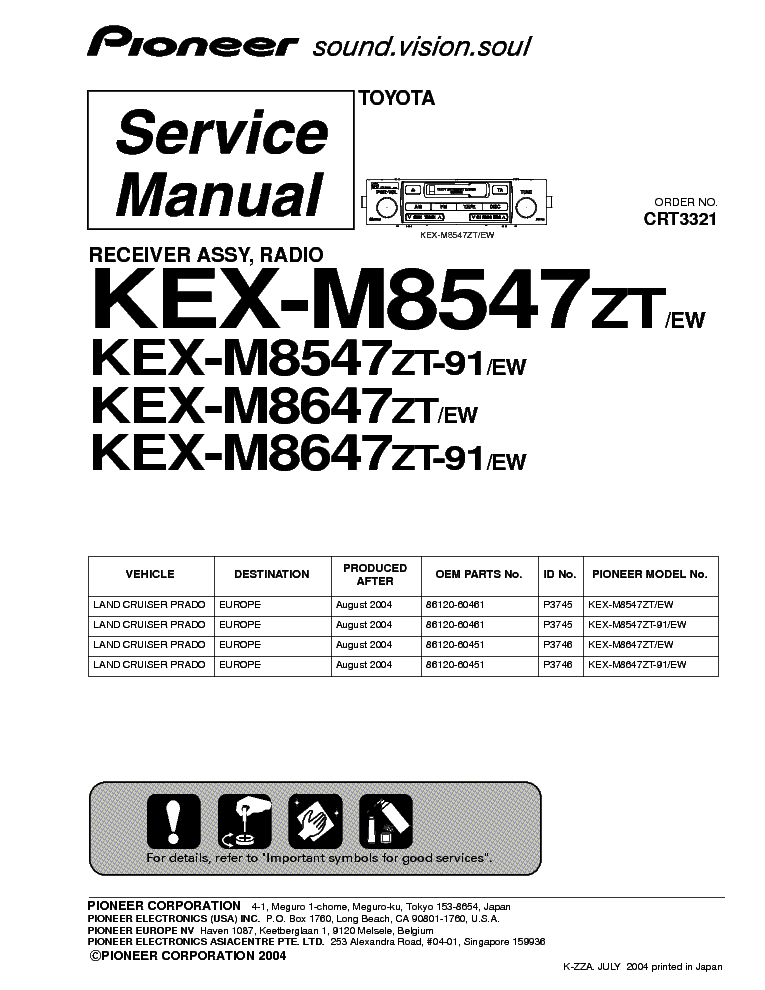 PIONEER KEX-M8547 service manual (1st page)