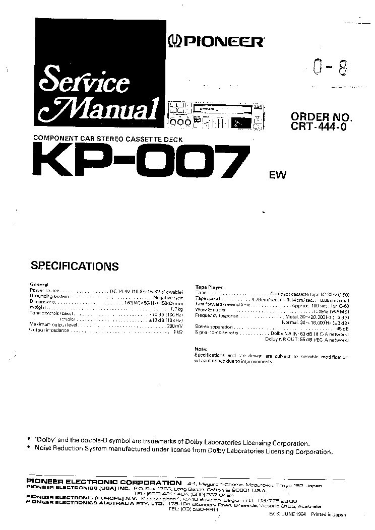 PIONEER KP-007 service manual (1st page)