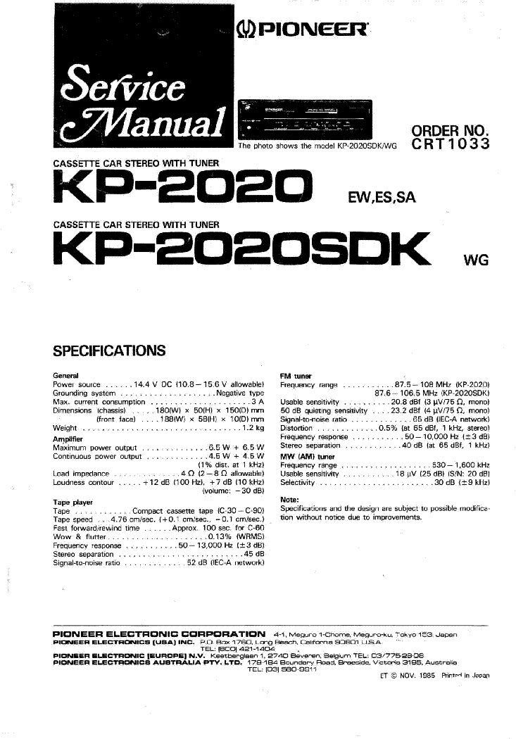 PIONEER KP-2020-SDK SM service manual (1st page)