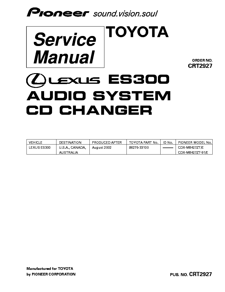 PIONEER LEXUS ES300 CDX-M8427-CRT2927- service manual (1st page)