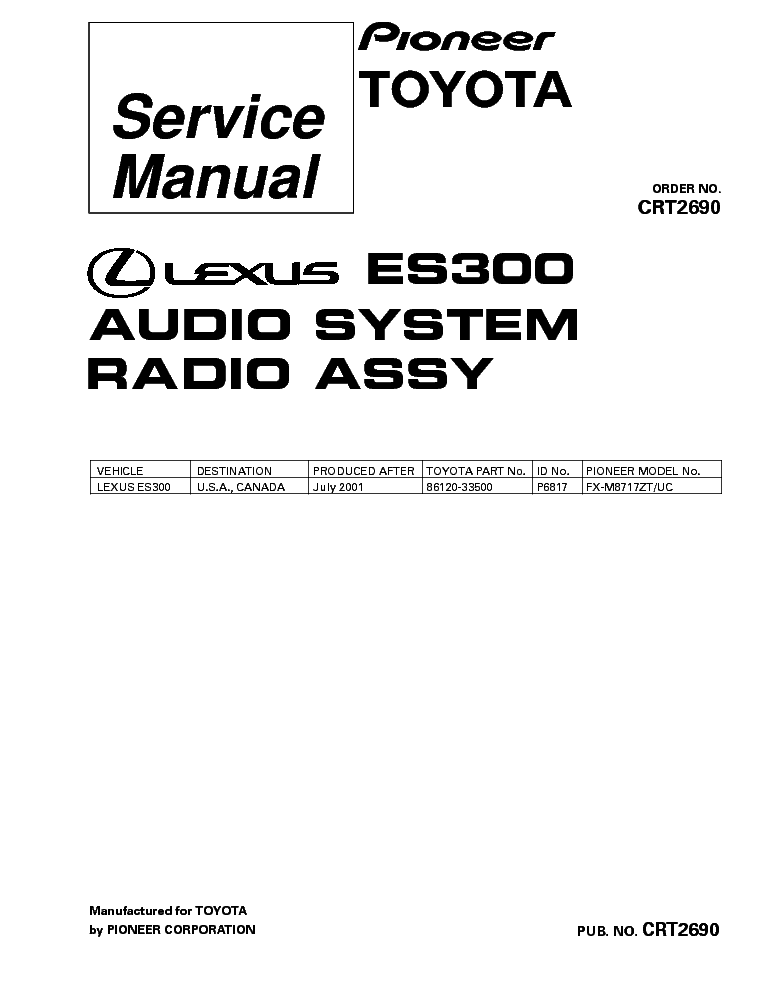 PIONEER LEXUS ES300 FX-M8717ZT-CRT2690- service manual (1st page)