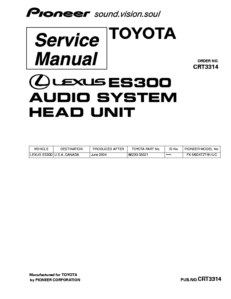 PIONEER LEXUS ES300 FX-M9247-CRT3314- service manual (1st page)