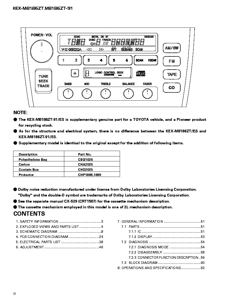 PIONEER LEXUS ES300 KEX-M8186 M8186-CRT2252- service manual (2nd page)