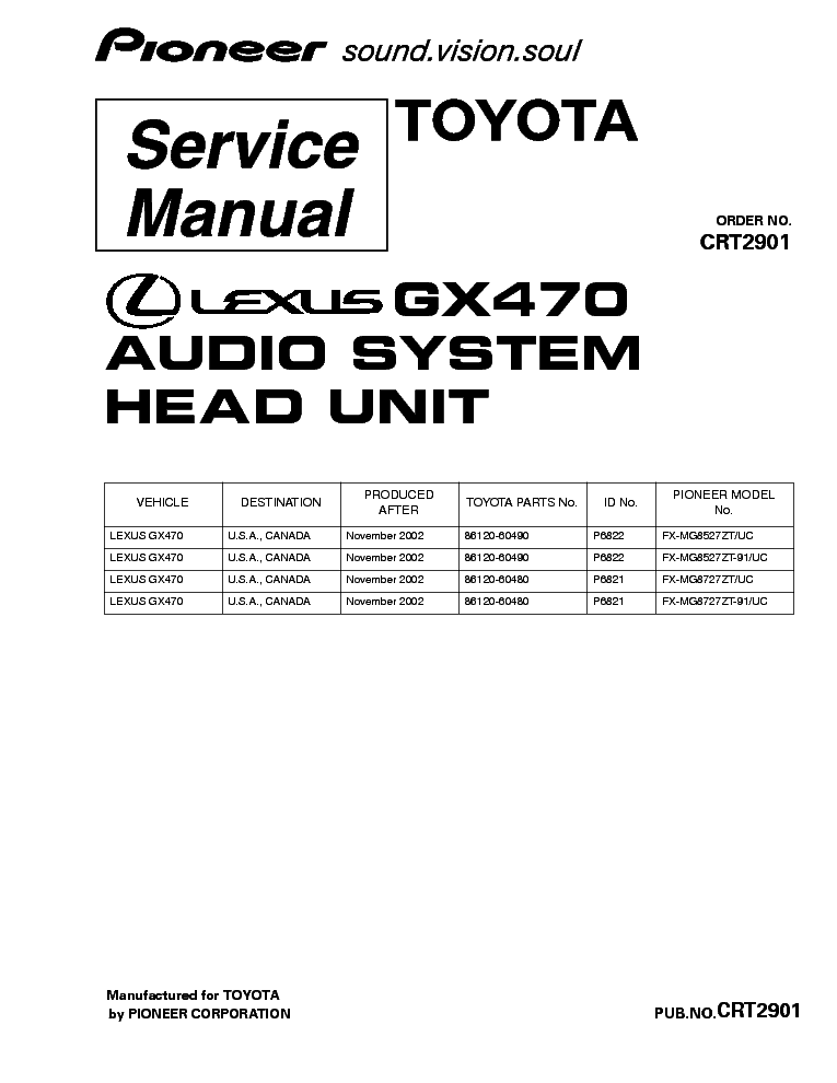 PIONEER LEXUS GX470 FX-MG8527 MG8727-CRT2901- service manual (1st page)