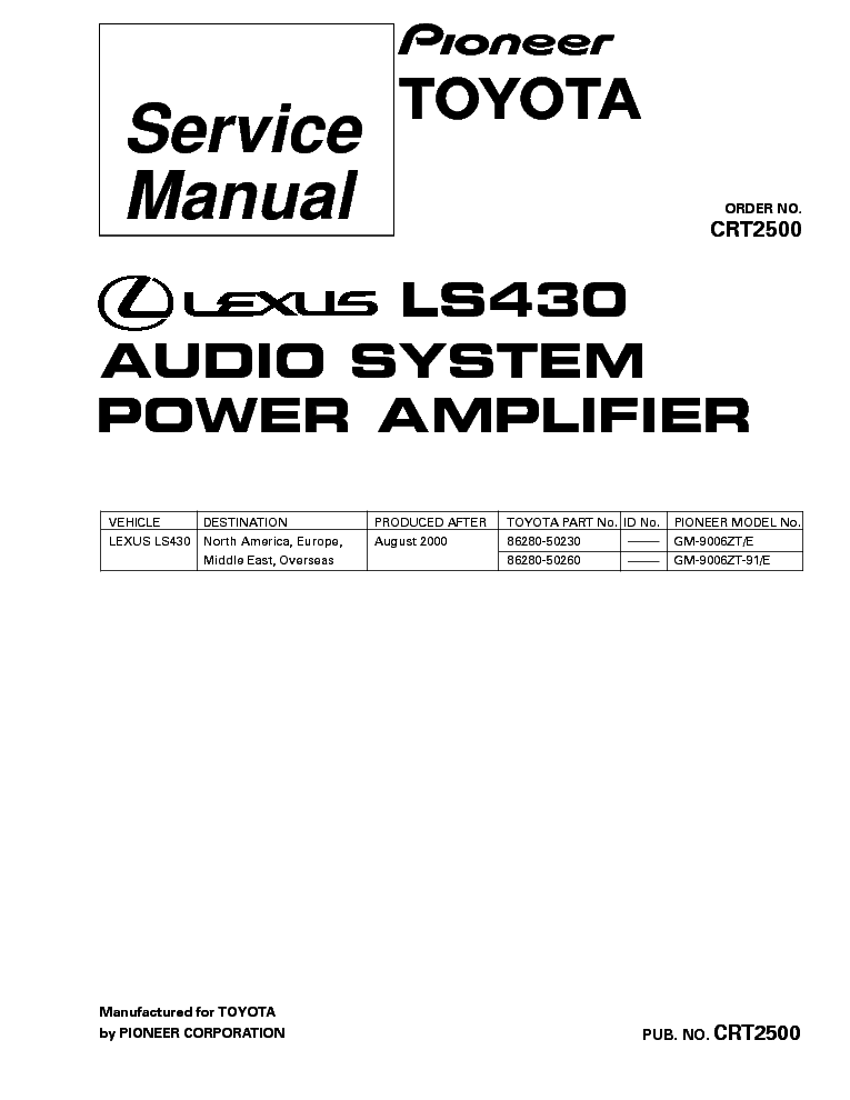 PIONEER LEXUS LS430 GM-9006 CRT2500 service manual (1st page)