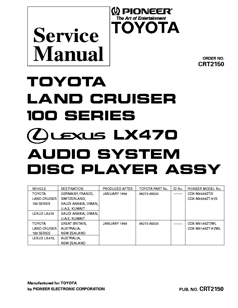 PIONEER LEXUS LX470 CDX-M8086 M8186-2150- service manual (1st page)