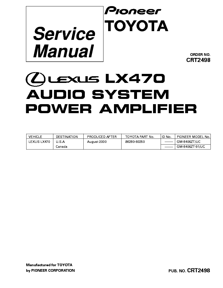 PIONEER LEXUS LX470 GM-8406 CRT2498 service manual (1st page)