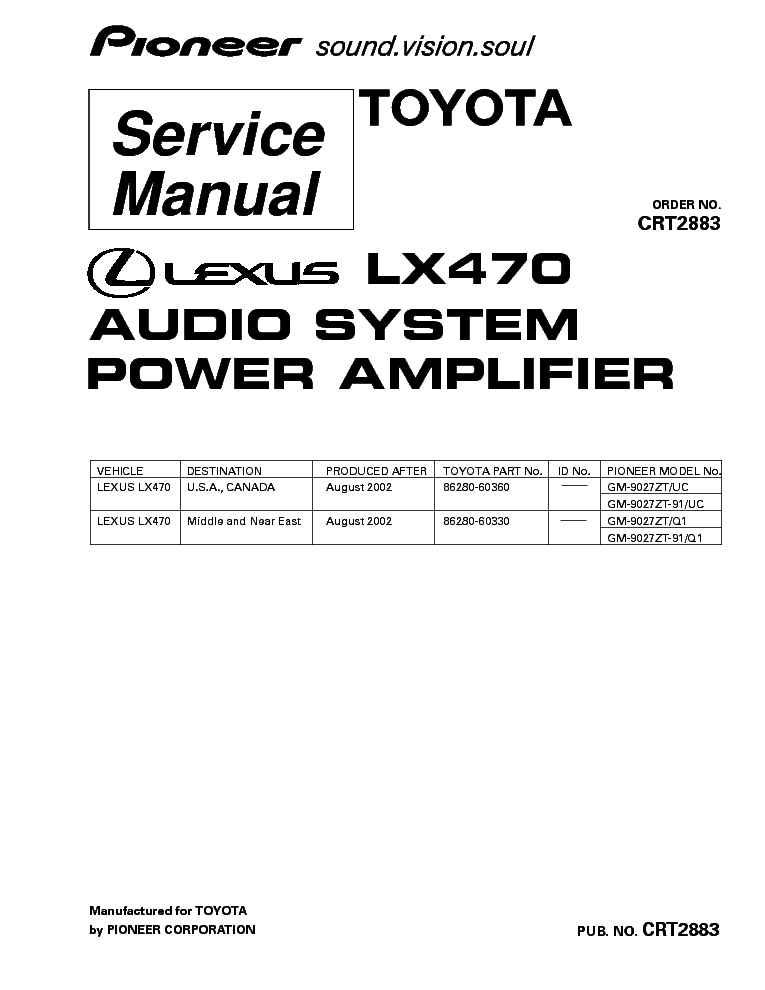 PIONEER LEXUS LX470 GM-9027ZT CRT2883 TOYOTA service manual (1st page)