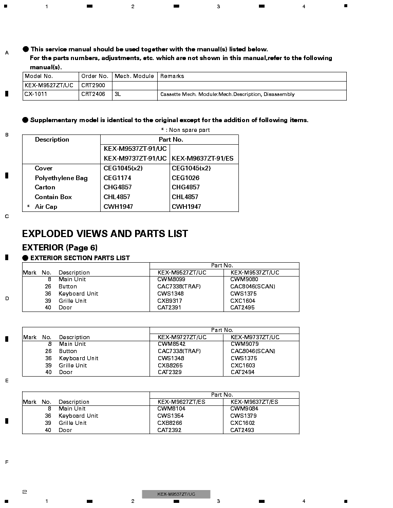 PIONEER LEXUS LX470 KEX-M9537 M9737 M9637 CRT3138 service manual (2nd page)