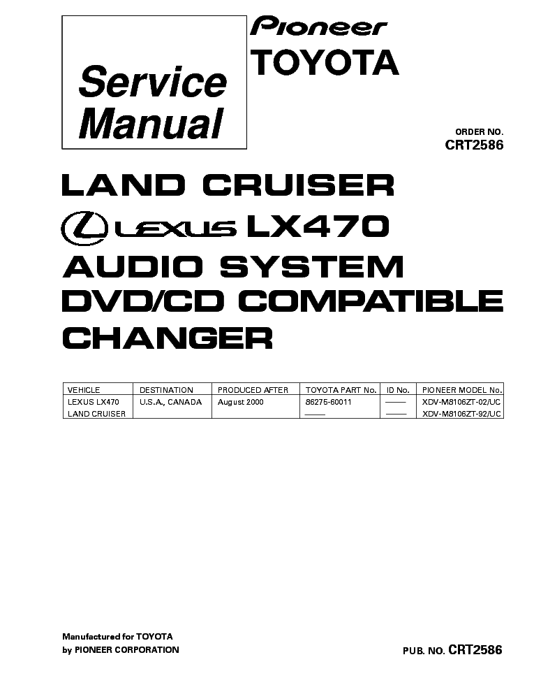PIONEER LEXUS LX470 XDV-M8106 CRT2586 service manual (1st page)
