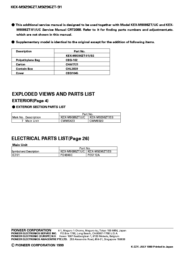 PIONEER LEXUS RX300 KEX-M9296 CRT2394 service manual (2nd page)