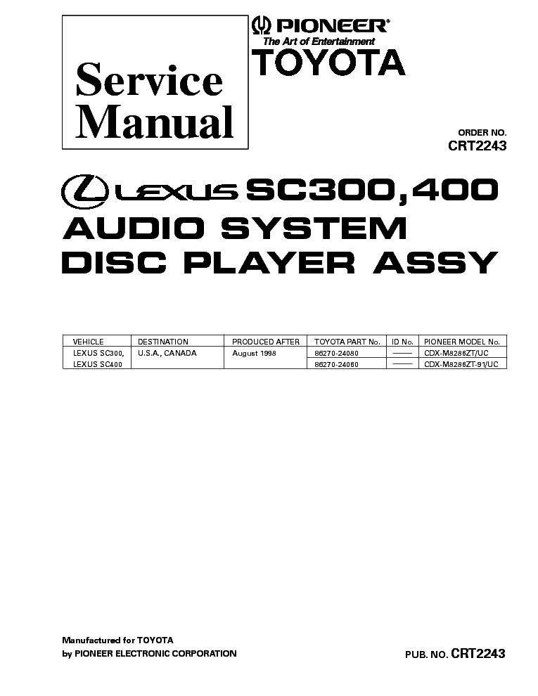 PIONEER LEXUS SC300 SC400 CDX-M8286-CRT2243- service manual (1st page)