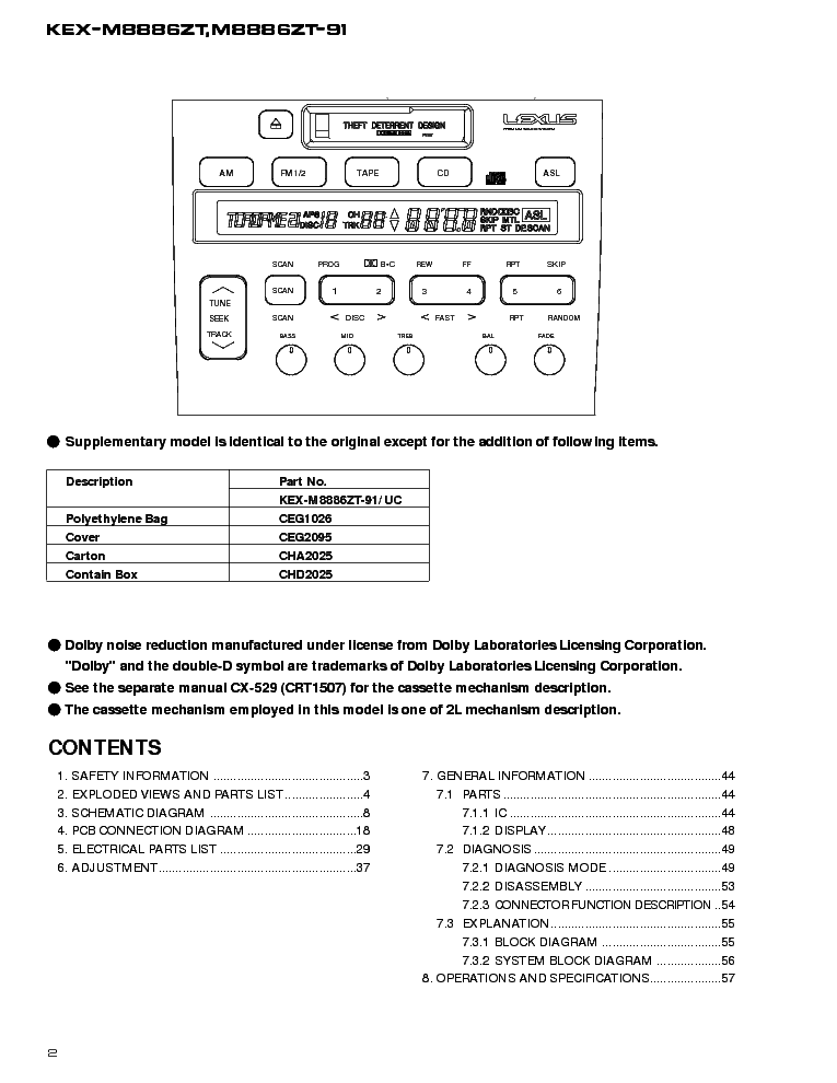 PIONEER LEXUS SC300 SC400 KEX-M8886 CRT2222 service manual (2nd page)