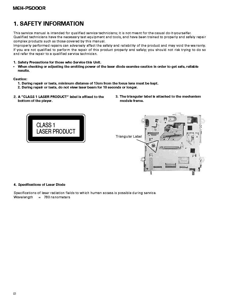 PIONEER MEH-P5000R service manual (2nd page)