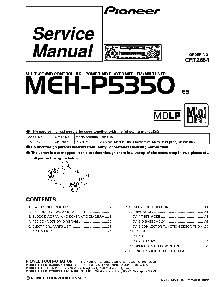 PIONEER MEH-P5350 service manual (1st page)