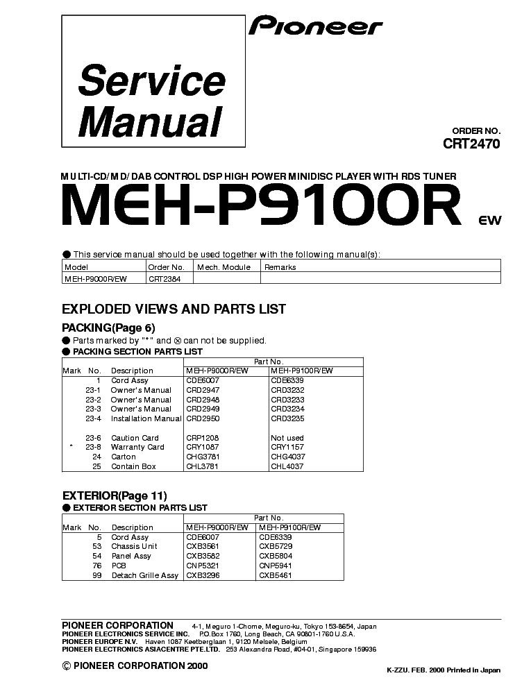 PIONEER MEH-P9100R CRT2470 service manual (1st page)
