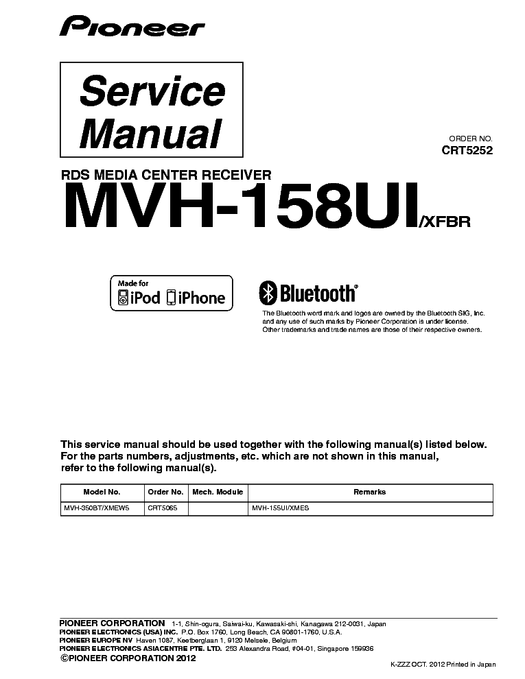 PIONEER MVH-158UI CRT5252 PARTS service manual (1st page)