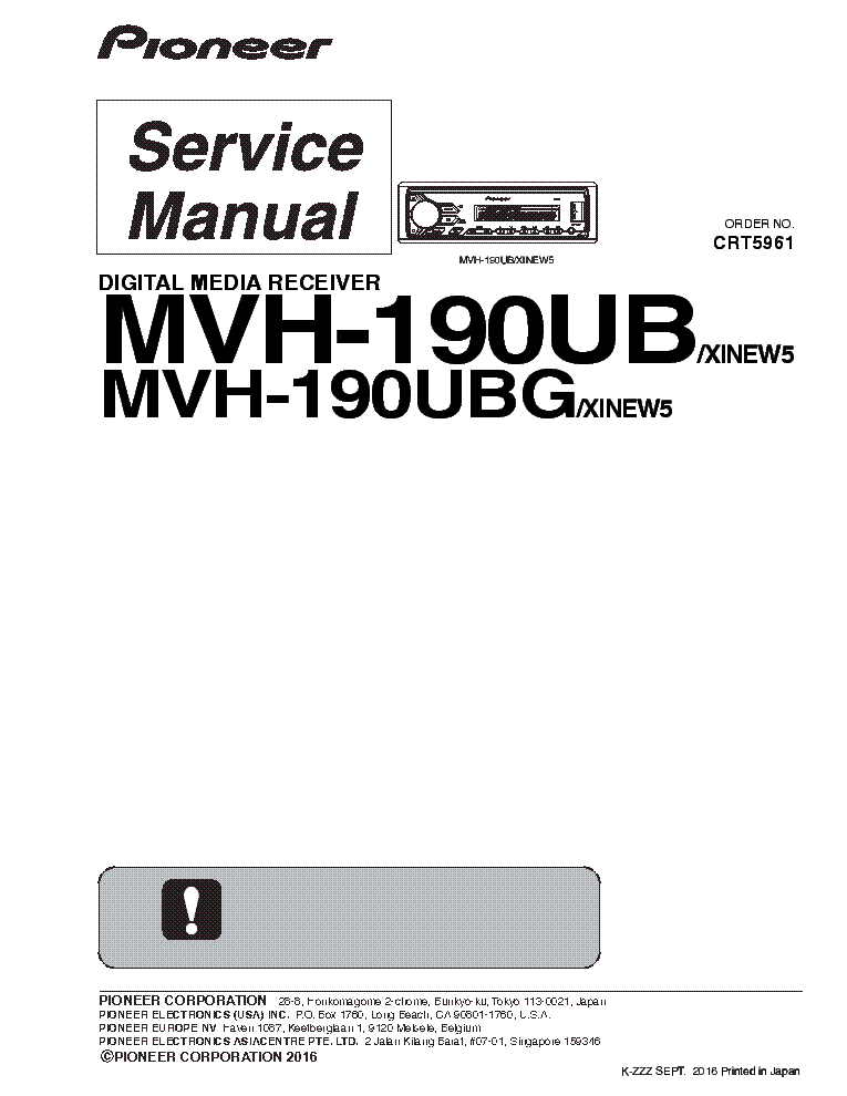 PIONEER MVH-190UB MVH-190UBG CRT5961 service manual (1st page)