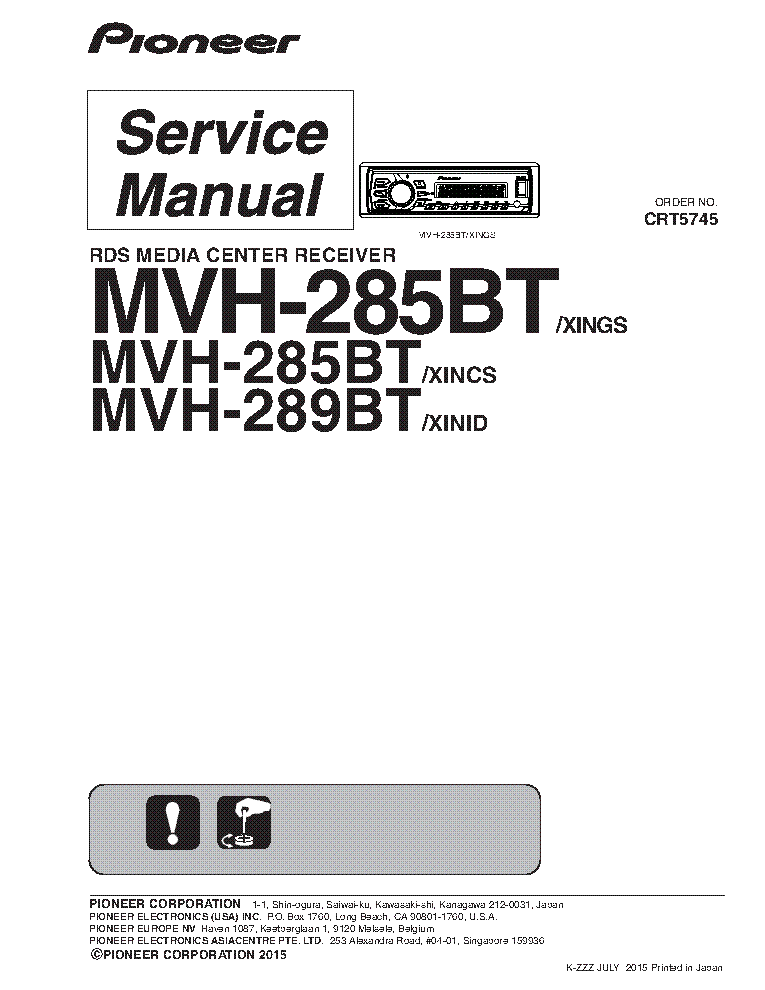 PIONEER MVH-285BT MVH-289BT CRT5745 service manual (1st page)