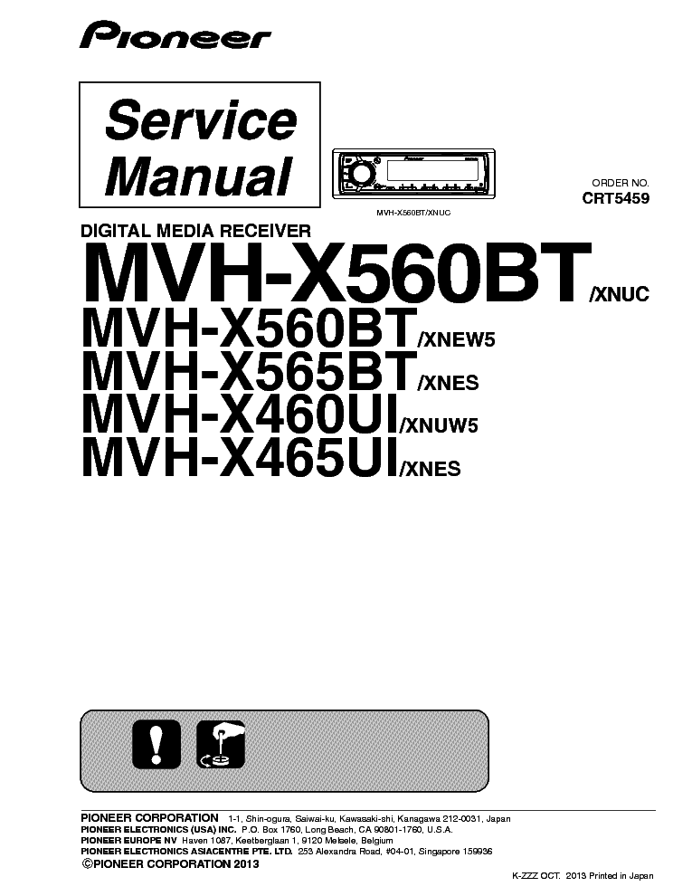 PIONEER MVH-X560BT X565BT X460UI X465UI CRT5459 service manual (1st page)