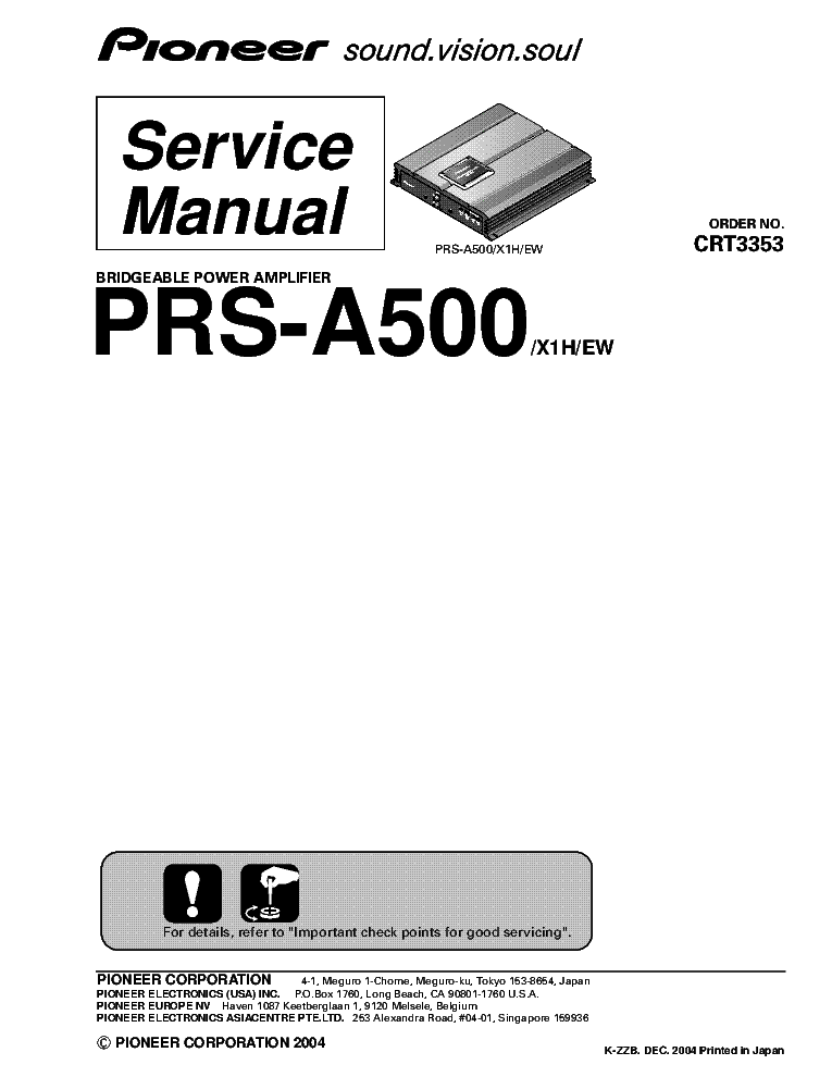 PIONEER PRS-A500 CRT3353 service manual (1st page)