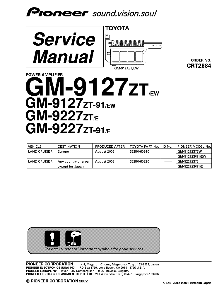 PIONEER TOYOTA GM-9127 GM9227-CRT2884 service manual (1st page)