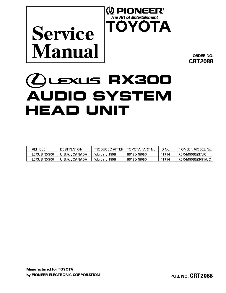 PIONEER TOYOTA LEXUS RX300 KEX-M9086 SM service manual (1st page)