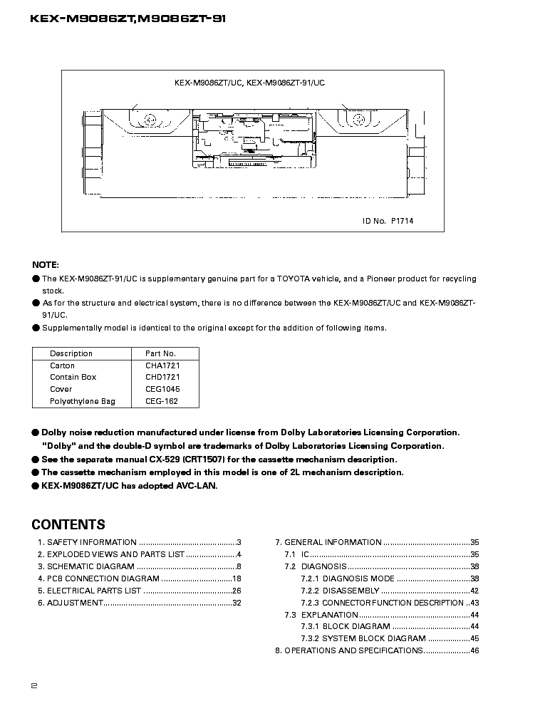 PIONEER TOYOTA LEXUS RX300 KEX-M9086 SM service manual (2nd page)