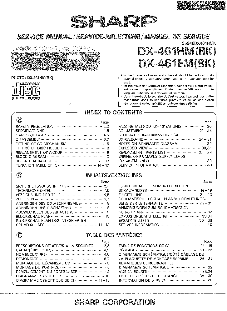 SHARP DX461HM-EM-BK SM GB-DE-FR service manual