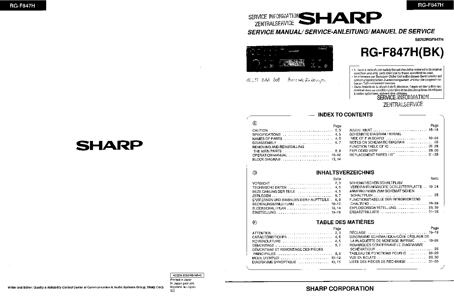 SHARP RG-F847H service manual