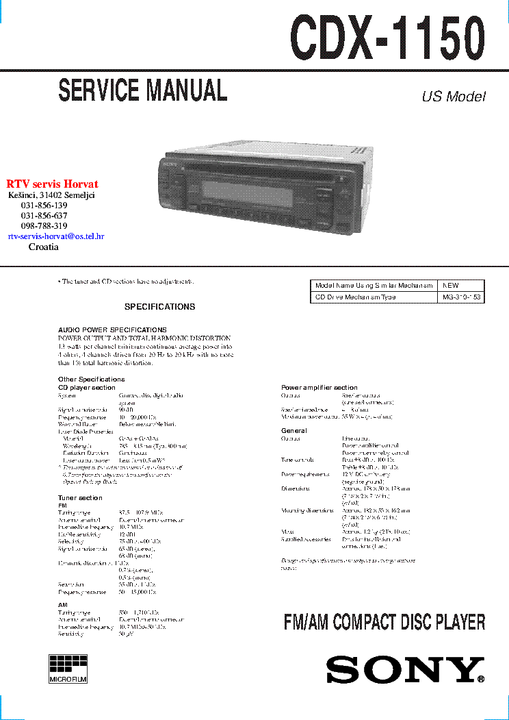 sony cdx 1150 service manual download, schematics, eeprom, repairsony cdx 1150 service manual (1st page)