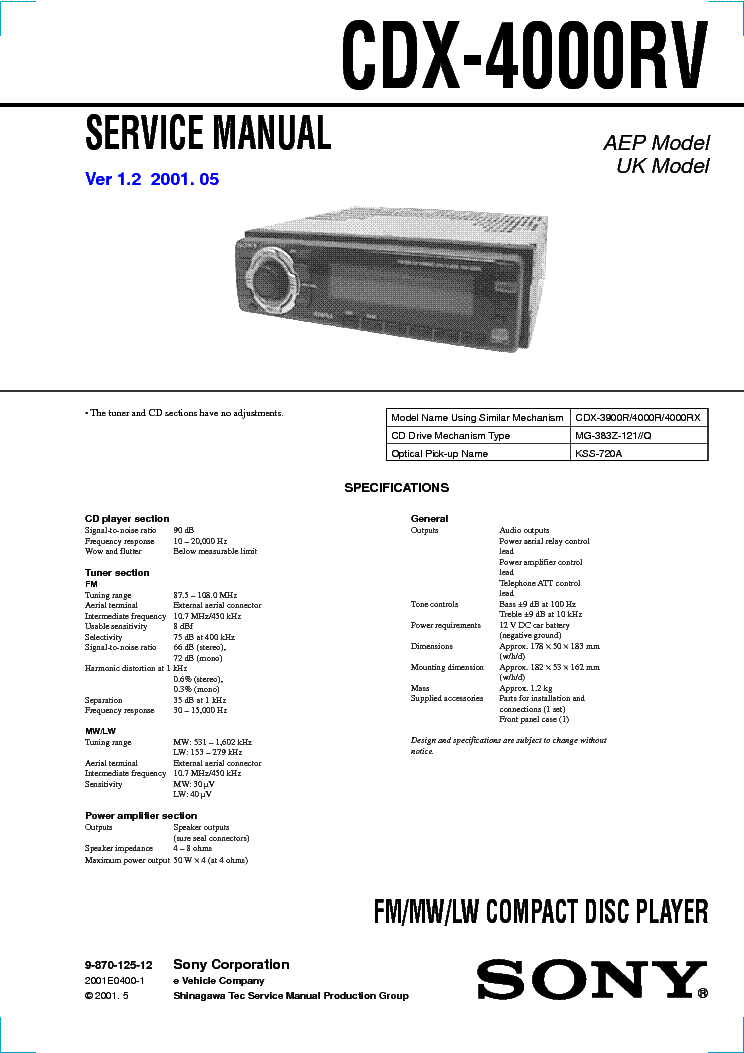 SONY CDX-4000RV VER-1.2 SM service manual