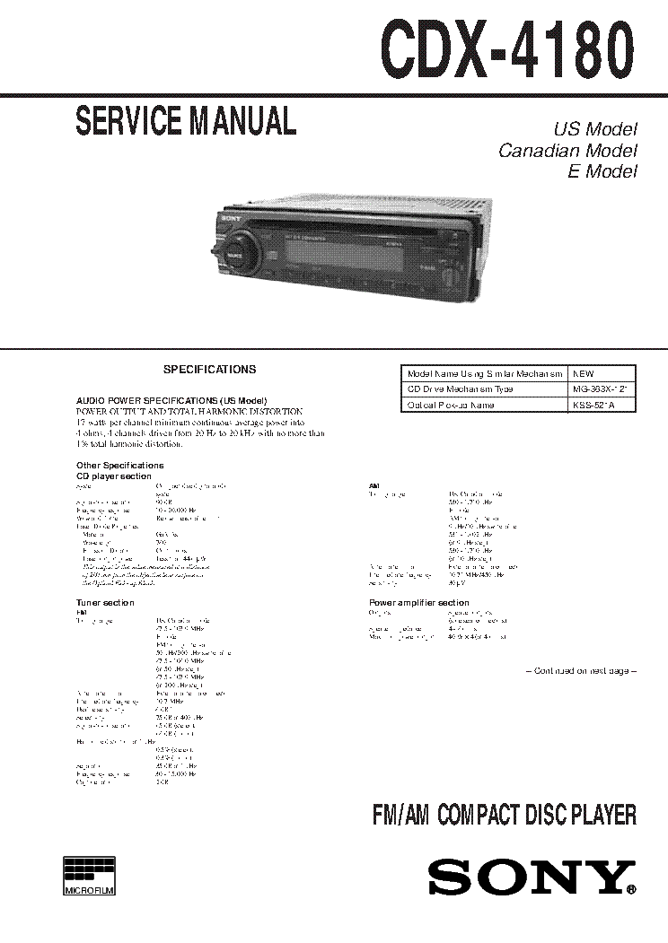 SONY CDX-4180 SM service manual