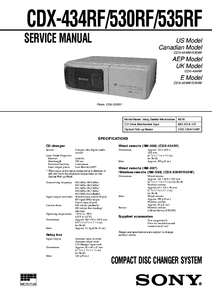 SONY CDX-434RF CDX-530RF CDX-535RF FULL service manual