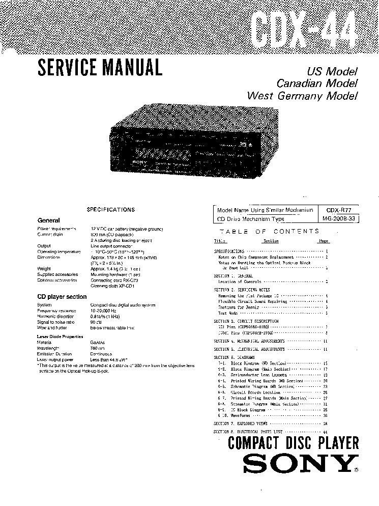 SONY CDX-44 service manual (1st page)