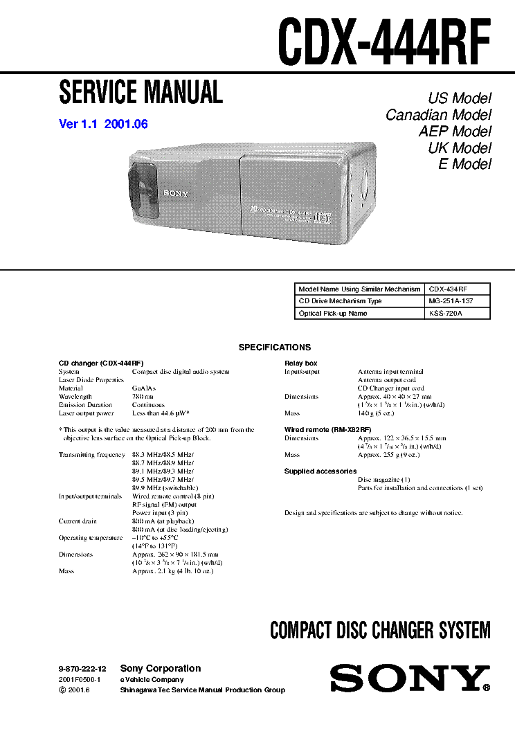 SONY CDX-444RF VER.1.1 service manual