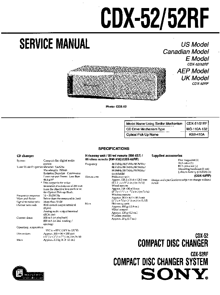 Sony Cdx Rf Sm Service Manual Download Schematics Eeprom Repair