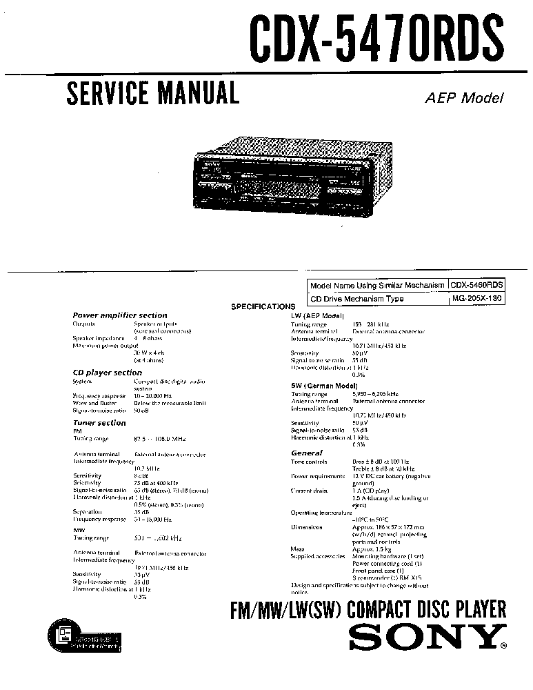 SONY CDX-5470RDS service manual