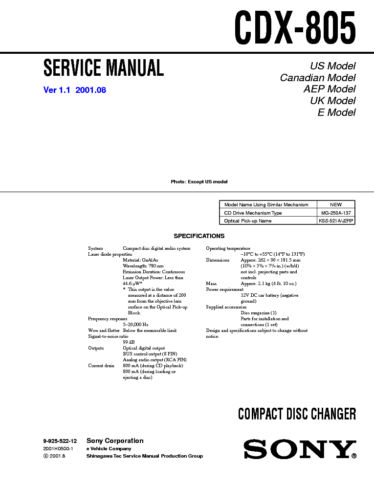 SONY CDX-805 service manual