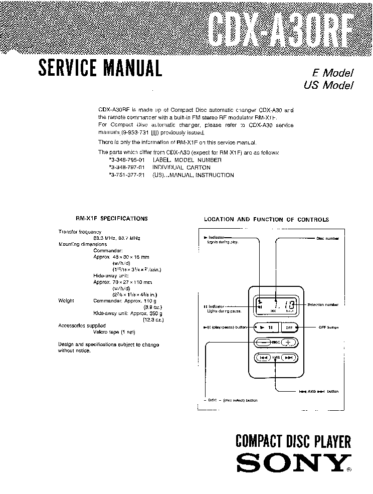 SONY CDX-A30RF SM service manual