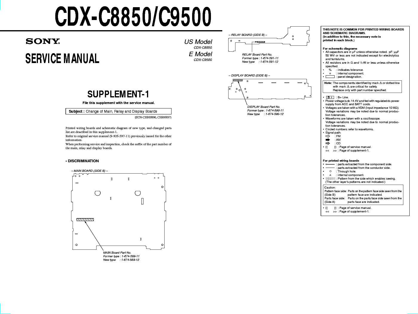 SONY CDX-C8850 C9500 SUPPLEMENT1 SM service manual (1st page)