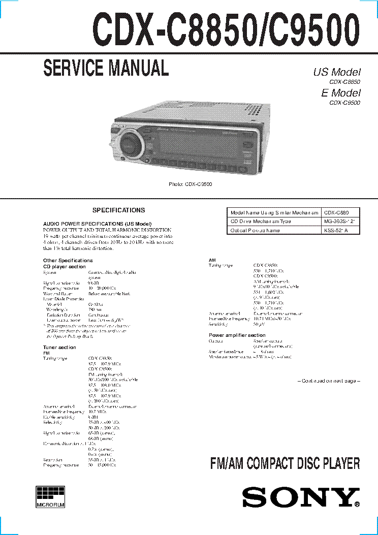 SONY CDX-C8850R CDX-C9500 105PAGE service manual