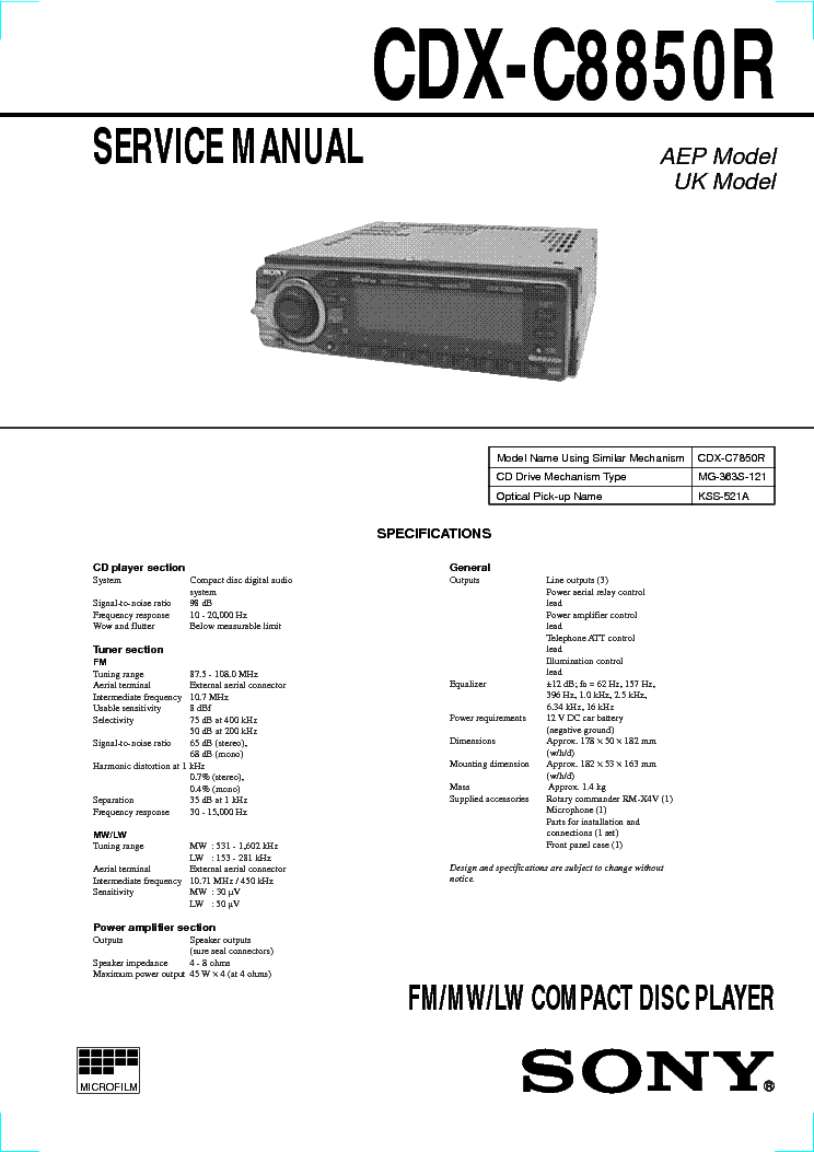 SONY CDX-C8850R SM service manual (1st page)