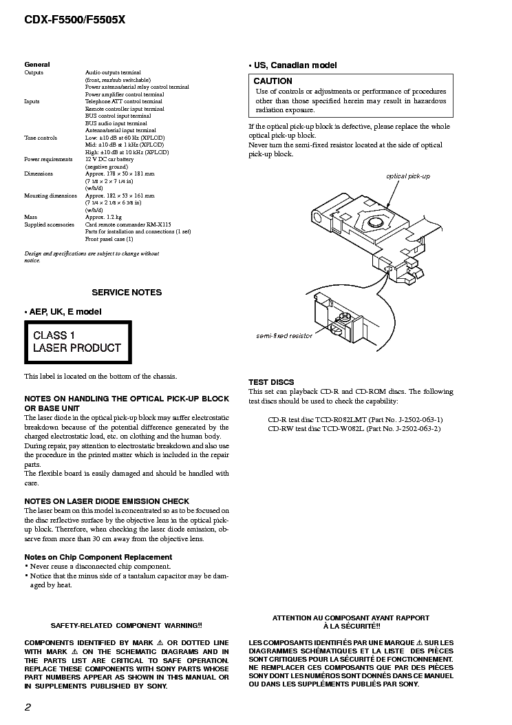 SONY CDX-F5500 F5505X VER-1.0 SM Service Manual download, schematics ...