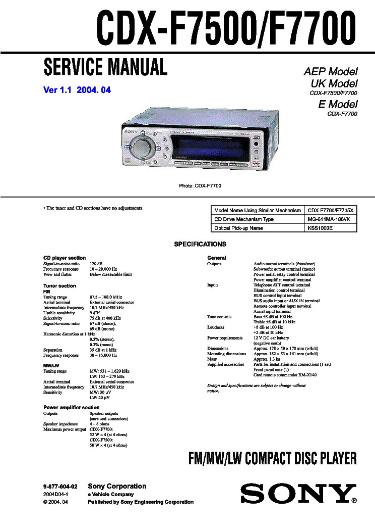 Sony cdx f7500 инструкция