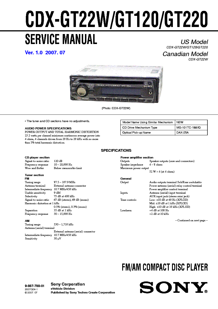 SONY CDX-M610 VER-1.0 SM Service Manual download ... sony cdx gt23w wiring diagram 