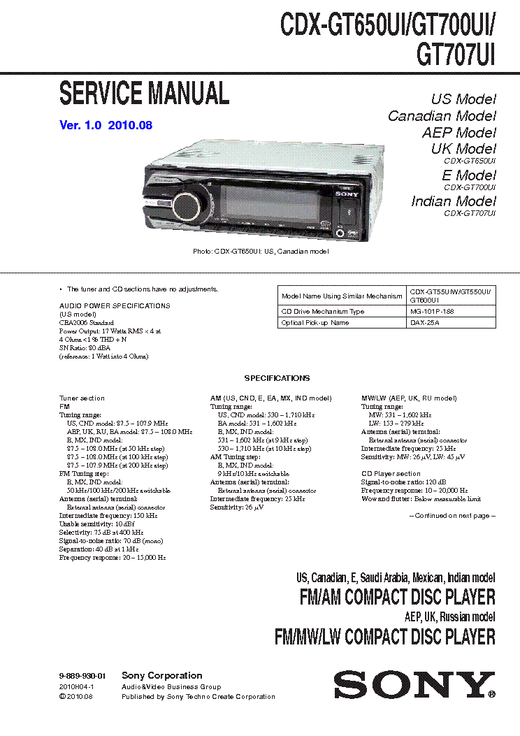 Автомагнитола sony cdx gt650ui инструкция