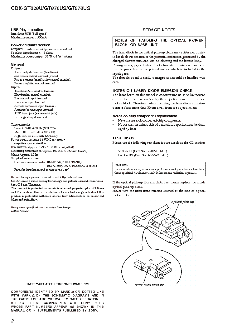 SONY CDX-GT828U 870US 878US SM Service Manual download, schematics ...