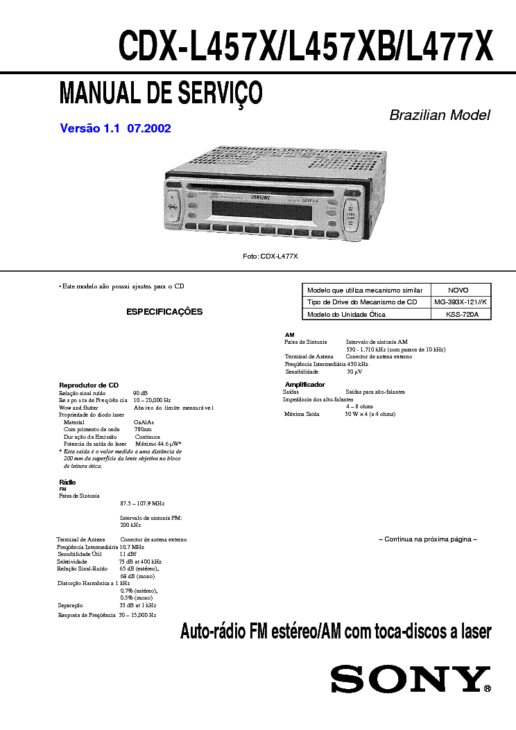SONY CDX-L4 service manual