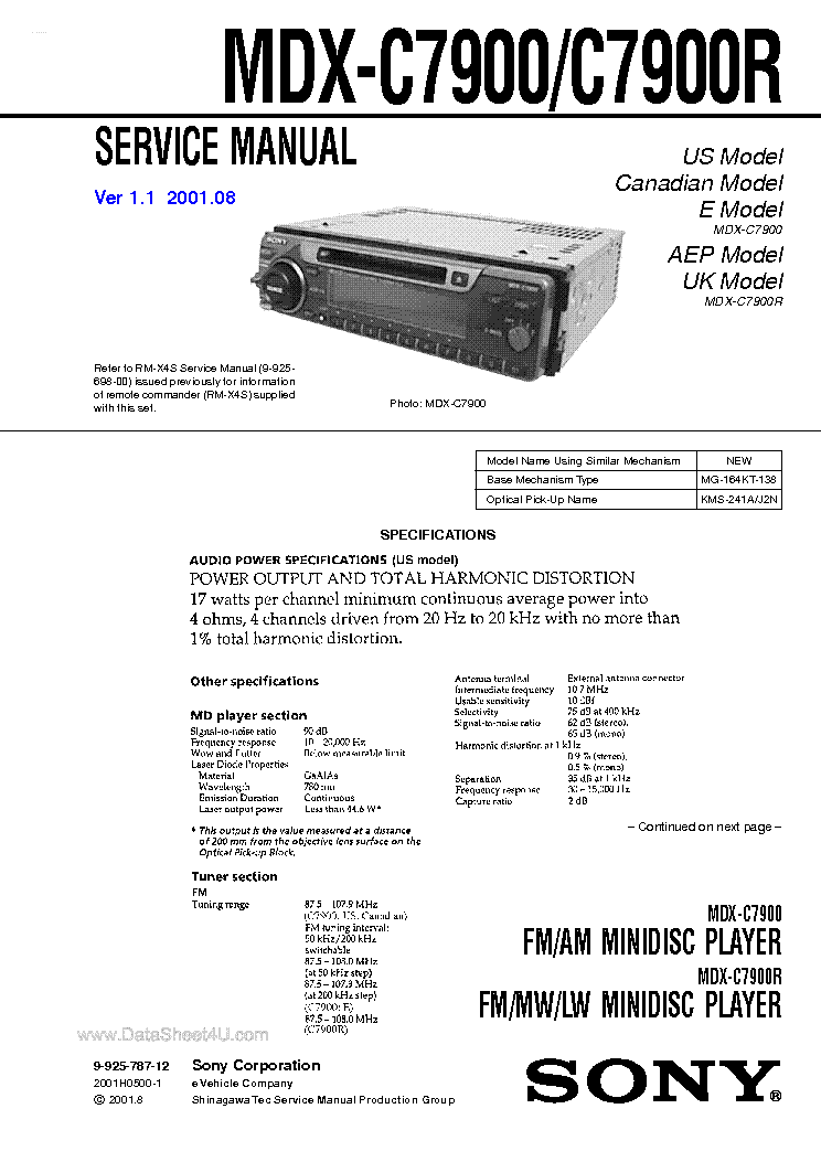 SONY MDX-C7900 C7900R VER-1.1 SM service manual